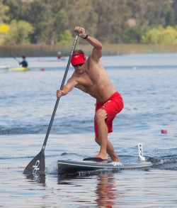 Jim Terrell using the split stance (or "Plunge Stroke")