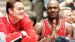Luc Longley with Michael Jordan