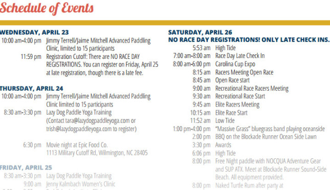 Carolina Cup Stand Up Paddle race schedule