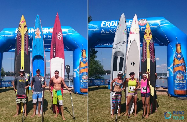 Top finishers from the men's and women's 'Fastest Paddler On Earth' race (photo: SUP Racer)