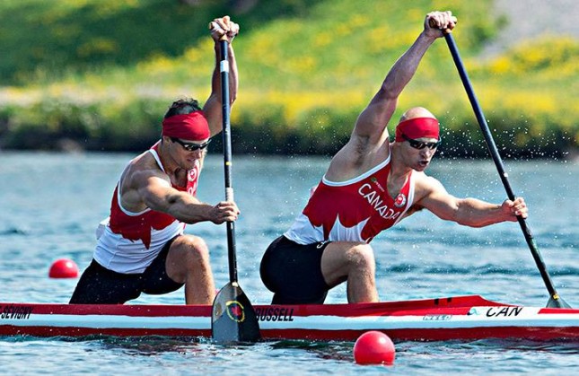 Canada's Gabriel Beauchesne-Sevigny, left, won the C2 1000m gold medal at the 2015 Pan Am Games along with his C2 partner Benjamin Russell
