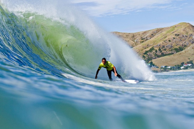 Manoa Drollet in action during the 2015 Ultimate Waterman event in New Zealand